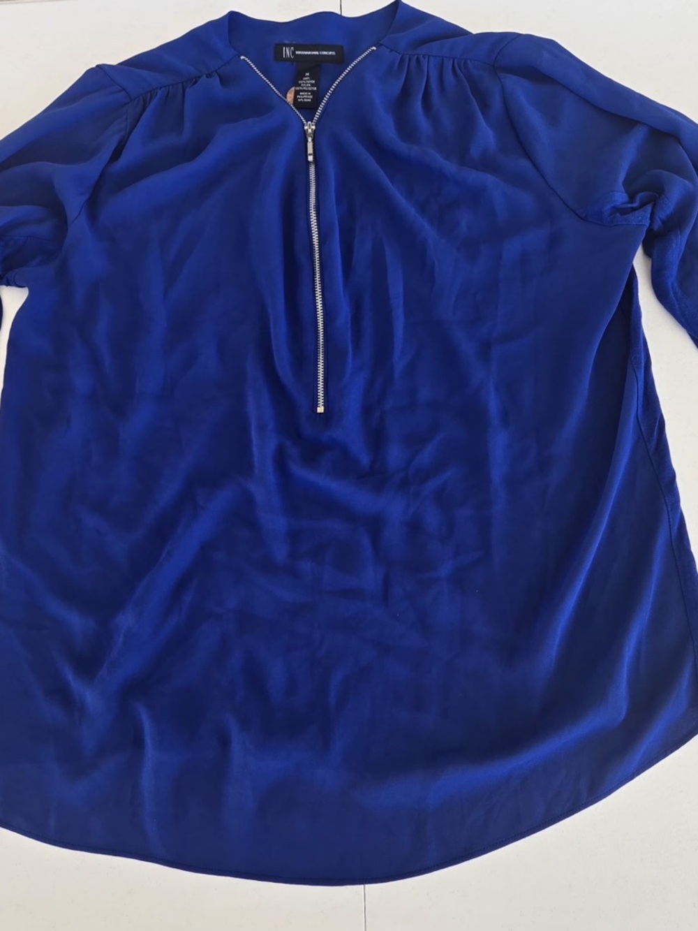 INC International Concepts Cobalt Blue Zip-Front Tunic Top